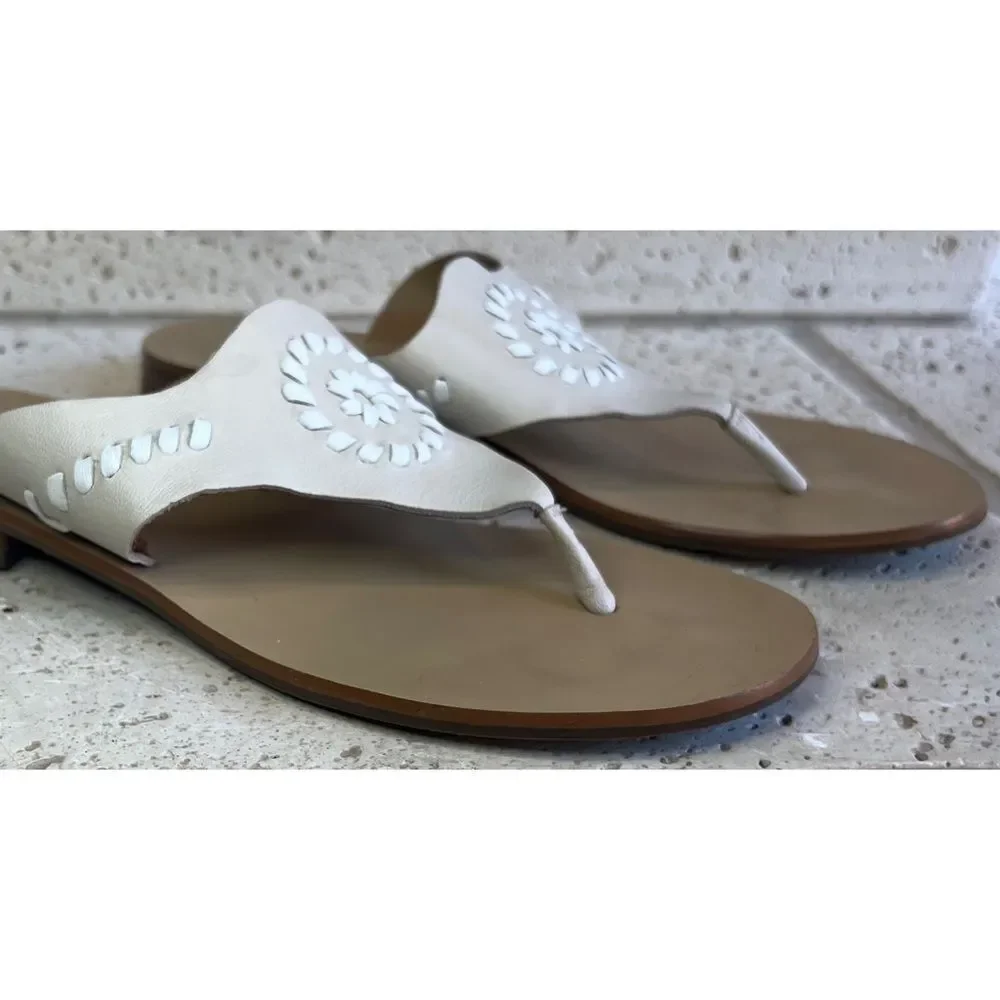 Jack Rogers Cream Slip On Leather Sandals Size 7